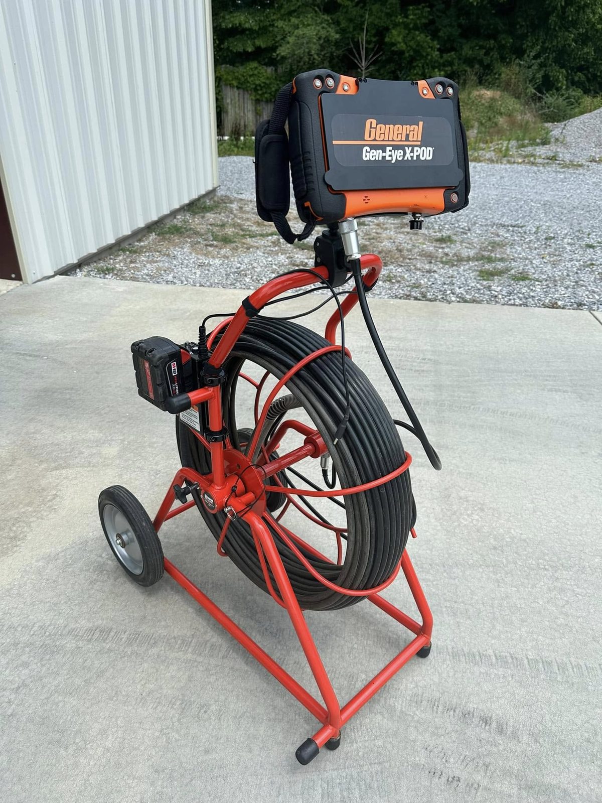 General Gen-Eye X-POD sewer inspection camera reel on a concrete drive